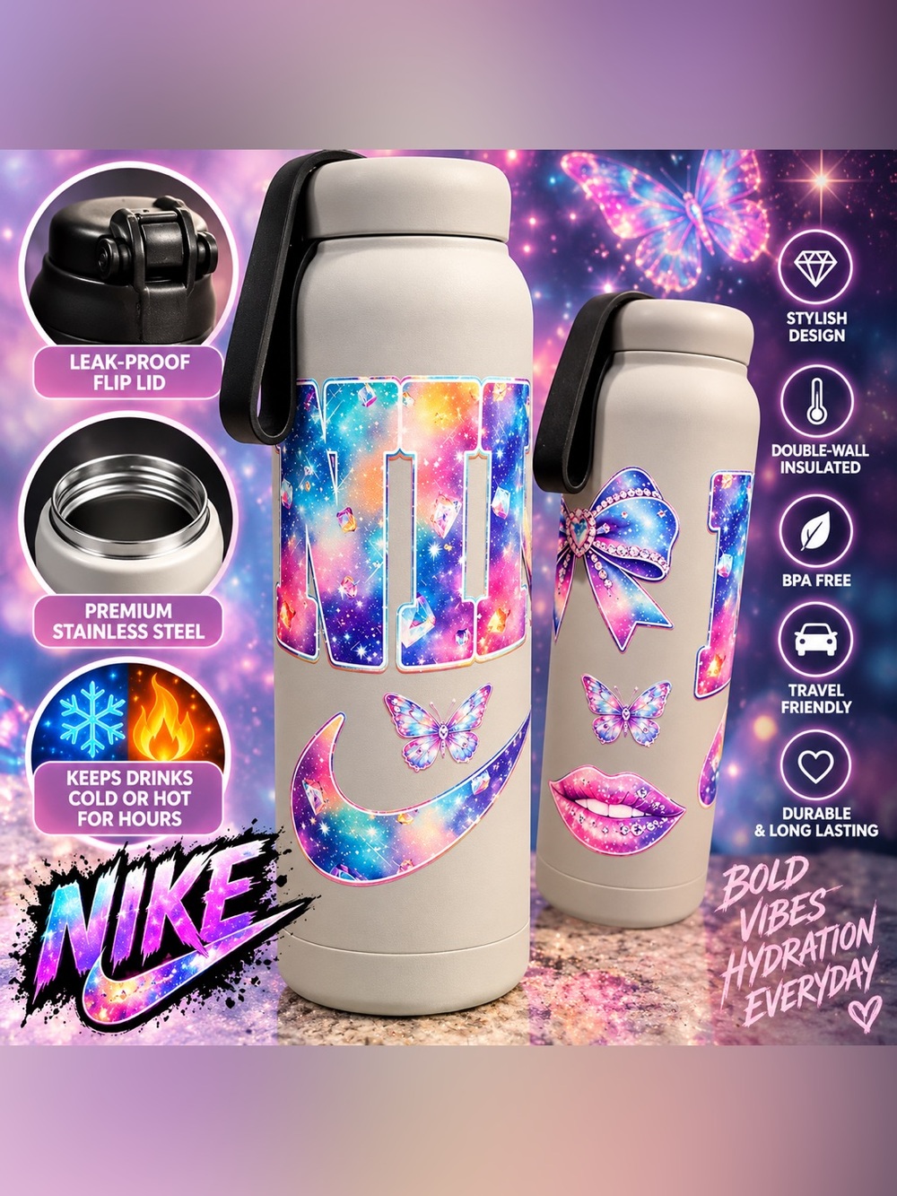 NIKE Galaxy Accent Cream Stainless Steel Water Bottle - Bold Vibes